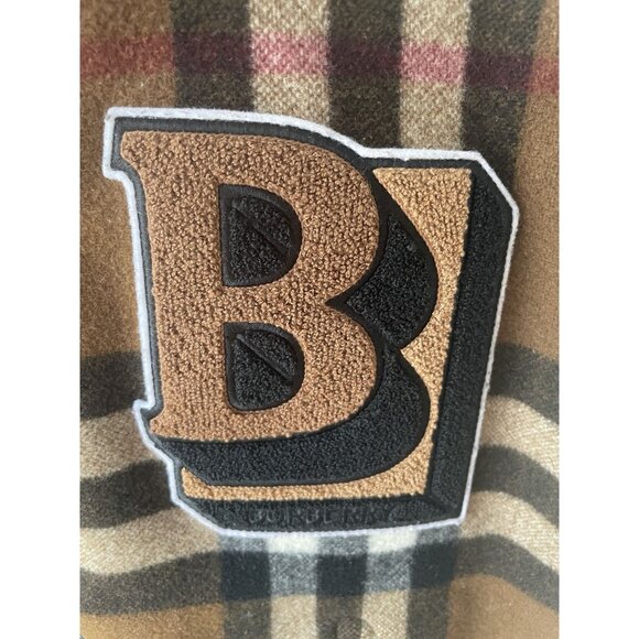 Burberry Wool & Leather Varsity Jacket With Plaid Design & Logo Patch - Picture 6 of 15